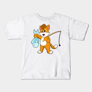 Cat Fisher Fish Fishing Kids T-Shirt